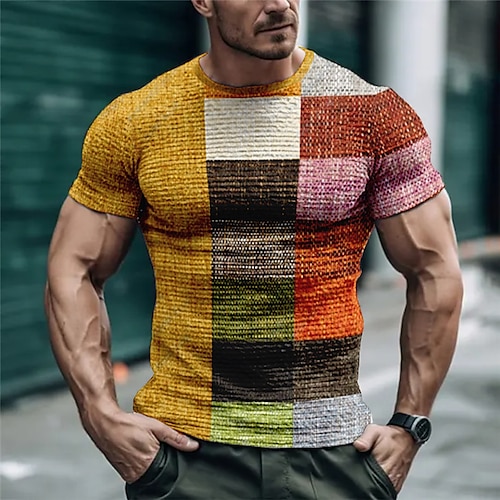 

Herren T Shirt Waffel-T-Shirt Graphic Plaid Rundhalsausschnitt Bekleidung 3D-Druck Outdoor Strasse Kurzarm Modisch Designer Brautkleider schlicht