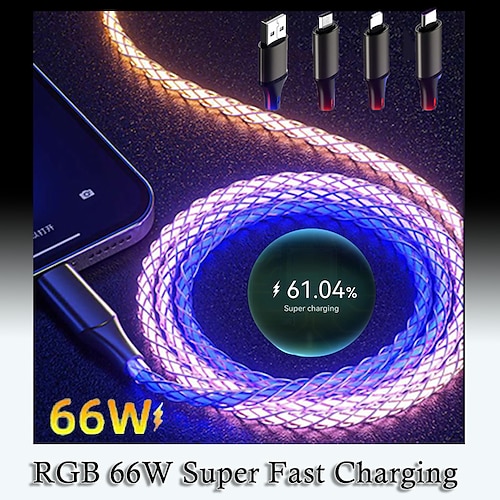 

Câble USB-C Câble Lightning 66W 3,3 pieds USB A vers USB C USB A vers Type C / Micro / IP USB A vers Lightning 2.4 A Charge Rapide Transfert de données élevé Durable 3 en 1 Doux Pour Macbook iPad