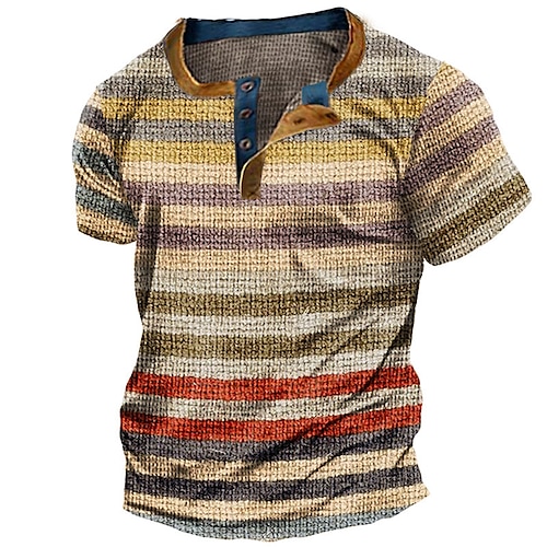 

Homens Camisa Waffle Henley Gráfico Listra Henley Roupa Impressão 3D Ao ar livre Diário Manga Curta Botão Moda Designer Básico