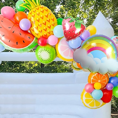 

37pcs Hawaiian Cartoon Fruit Shaped Aluminum Film Balloon Set For Wedding Birthday Party Amusement Park Scene Decoration