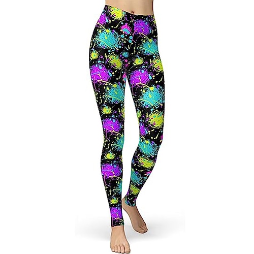 color cosplayer Women's 80s Leggings Splatter Artistic Printed Buttery Soft  Stretchy Pants
