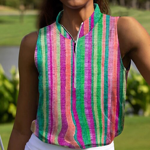 

Mujer Camisas de polo Camiseta de golf Transpirable Secado rápido Dispersor de humedad Sin Mangas Ropa de golf ropa de golf Ajuste regular Cremallera Cuello alto Rayas Verano Tenis Golf pepinillo