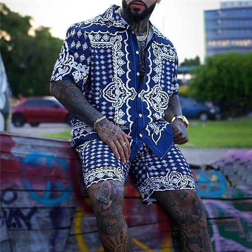 

Homme Chemise Ensemble chemises Chemise hawaïenne Cachemire Tribal Imprimés Photos Rétro Vintage Col rabattu Rouge Bleu Extérieur Plein Air Manches courtes Imprimer Vêtement Tenue Mode Vêtement de