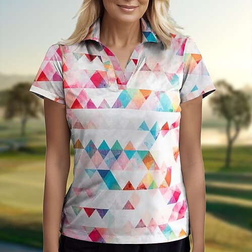 

Damen poloshirt Golfhemd Atmungsaktiv Schnelltrocknend Feuchtigkeitsableitung Kurzarm Golfbekleidung Golfkleidung Regular Fit V-Ausschnitt Geometrie Sommer Tennis Golfspiel Pickleball