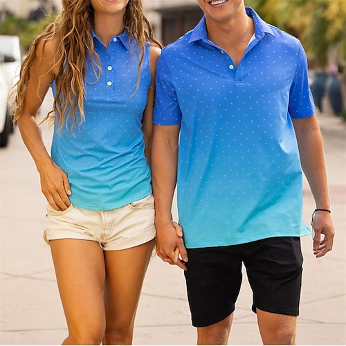 

Homens Mulheres Camisa polo de caminhada polo combinando Camisa de golfe Respirável Secagem Rápida Pavio Humido Manga Curta Vestuário de golfe Roupas de golfe Normal Cores Gradiente Verão Tênis Golfe