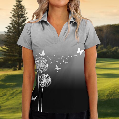 

Mulheres Camisa polo de caminhada Camisa de golfe Respirável Secagem Rápida Pavio Humido Manga Curta Vestuário de golfe Roupas de golfe Normal Em V Floral Verão Tênis Golfe Pickleball