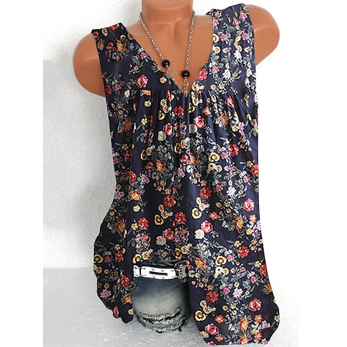 

Mujer Camiseta sin mangas Negro Floral Estampado Sin Mangas Casual Festivos Ropa de calle Escote en Pico Regular Flor S