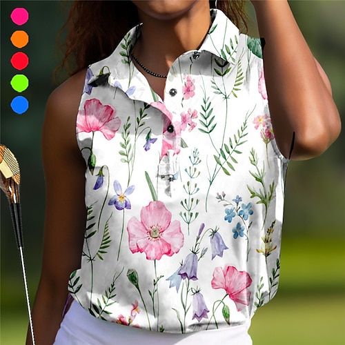 

Femme T-shirt POLO Chemise de golf Polo boutonné Respirable Séchage rapide Evacuation de l'humidité Sans Manches Vêtements de golf Top Standard Floral Eté Tennis Le golf Pickleball