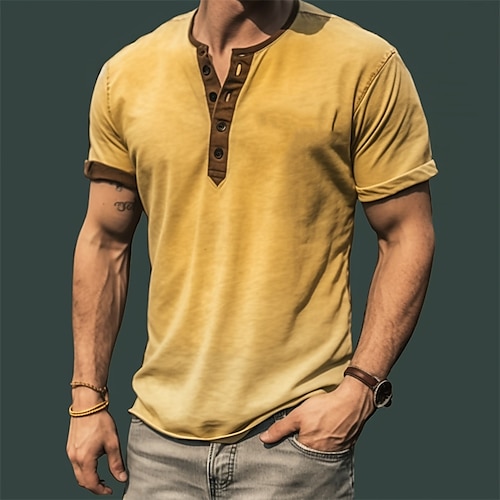 

Hombre Camiseta Henley Shirt Camiseta superior Bloque de color Henley Calle Vacaciones Mangas cortas Ropa Moda Design Básico