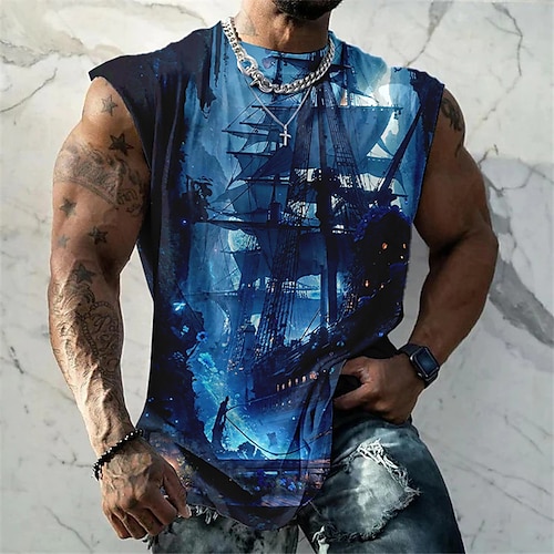 

Herren Shirt Ärmelloses T-Shirt für Männer Graphic Schiff Rundhalsausschnitt Bekleidung 3D-Druck Täglich Sport Ärmellos Bedruckt Modisch Designer Muskel