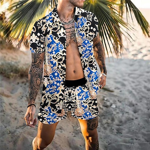 

Hombre Camisa Conjunto de camisa camisa hawaiana Floral Estampados Cosecha Cuello Vuelto Vino Azul Piscina Exterior Calle Mangas cortas Estampado Ropa Moda Ropa de calle Design Suave