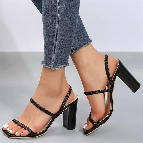 

Damen Sandalen Hausschuhe Slippers Übergrössen Täglich Sommer Stöckelschuh Offene Spitze Modisch Minimalismus Leder Halbschuhe Feste Farbe Geflochten Schwarz Weiß Braun