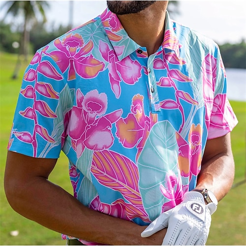 

Men's Polo Shirt Golf Shirt Golf Clothes Breathable Quick Dry Soft Short Sleeve Top Regular Fit Floral Summer Spring Gym Workout Golf Badminton