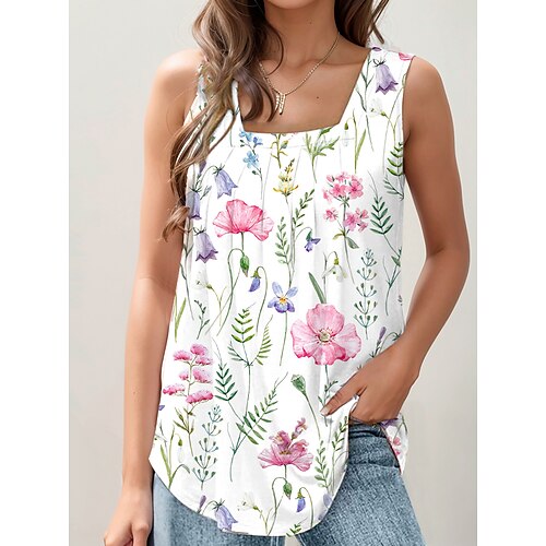 

Damen Tank Top Weiß Rosa Fuchsie Blumen Bedruckt Ärmellos Casual Festtage Basic Quadratischer Ausschnitt Standard Blume S