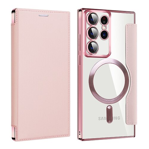 Samsung Galaxy S23 Ultra Magnetic Leather Case Support Wireless Charging  Pink