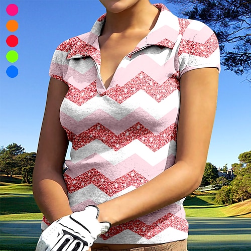 

Femme T-shirt POLO vêtements de golf Respirable Séchage rapide Poids Léger Manche Courte T-shirt Top Col en V Imprimé Eté Le golf