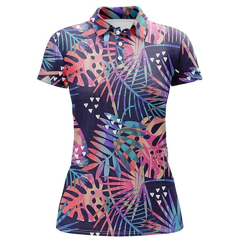 

Femme T-shirt POLO Chemise de golf Polo boutonné Respirable Séchage rapide Evacuation de l'humidité Manche Courte Vêtements de golf Top Standard Feuille Eté Tennis Le golf Pickleball