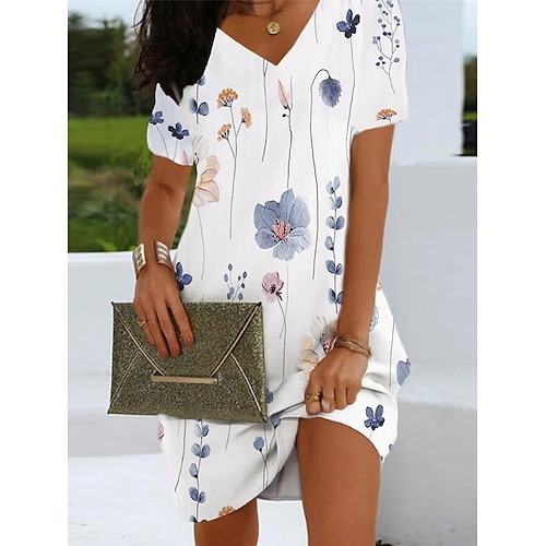 

Women's Casual Dress Summer Dress Print Dress Floral Print V Neck Mini Dress Active Fashion Outdoor Daily Short Sleeve Regular Fit Black White Pink Summer Spring S M L XL XXL