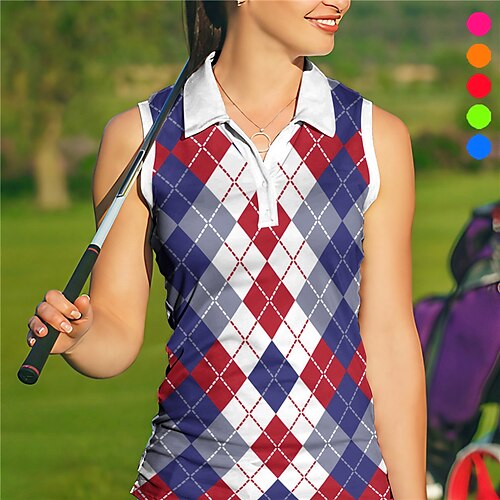 

Mulheres Camisa polo de caminhada vestuário de golfe roupas de golfe Respirável Secagem Rápida Leve Sem Manga Camiseta Blusas Xadrez Estampado Verão Tênis Golfe Pickleball