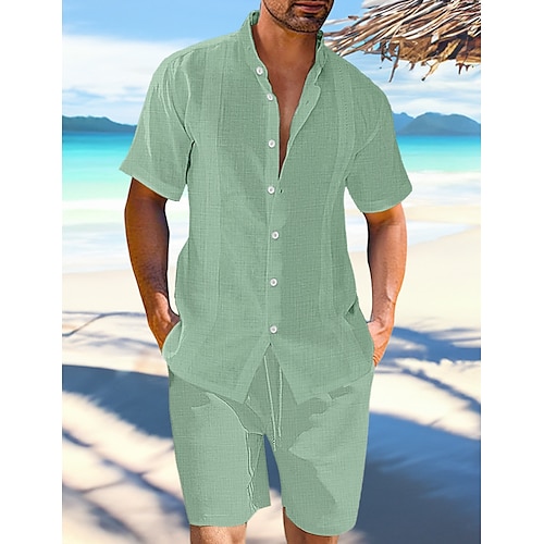 

Homme Chemise Col Cubain Chemise Lin Ensemble chemises Chemisette Chemise d'été Chemise de plage Noir Blanche Bleu Manche Courte Plein Col Mao Printemps été Hawaïen Vacances Vêtement Tenue 2 Pièces