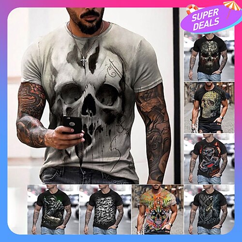 

Herren Hemd T Shirt Tee Totenkopf Motiv Grafik-Drucke Rundhalsausschnitt Schwarzes Gold Schwarz und Blau Schwarz und Gelb Schwarz / Rot Schwarz / Weiß 3D-Druck Strasse Täglich Kurzarm Bedruckt