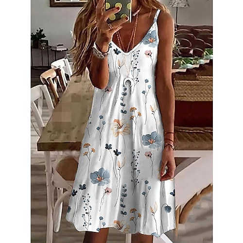 

Mujer Vestimenta casual Vestido de Tanque Vestido de verano Floral Estampado Escote en Pico Mini vestido Activo Moda Exterior Calle Sin Mangas Ajuste regular Blanco Verano Primavera S M L XL XXL