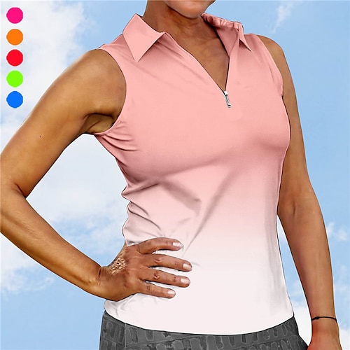 

Damen poloshirt Golfhemd Atmungsaktiv Schnelltrocknend Feuchtigkeitsableitung Ärmellos Golfbekleidung Golfkleidung Regular Fit Zip Farbverläufe Sommer Tennis Golfspiel Pickleball