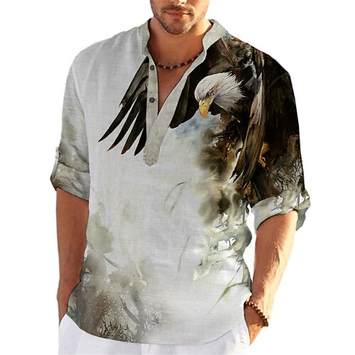 

Homens Camisa Social camisa de linho Estampas Abstratas Águia Colarinho Chinês Amarelo Vermelho Azul Roxo Verde Ao ar livre Rua Manga Longa Imprimir Roupa Linho Moda Roupa de rua Designer Casual