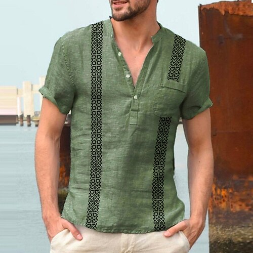 

Herren Hemd leinenhemd Grafik-Drucke Geometrie Ständer Blau Grün Grau Outdoor Strasse Kurzarm Bedruckt Bekleidung Leinen Modisch Strassenmode Designer Brautkleider schlicht
