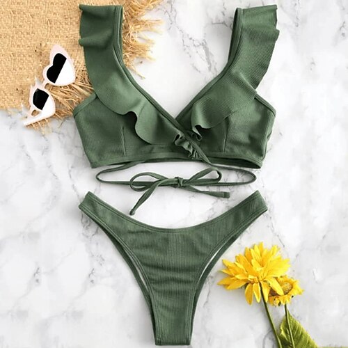 

Mujer Bañadores Bikini 2 piezas Normal Traje de baño Delgado Plano Multicolor Amarillo Verde Ejército Camisola Con Tirantes Trajes de baño nuevo Vacaciones Moda