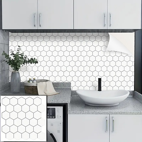 

1pc 3D Hexagon Wall Tiles Stickers Self-Adhesive Peel And Stick 3D Waterproof Backsplash For Kitchen Wall Bathroom Laundry Room Wall Home Decor Indoor Decor 30.5x30.5cm(12''x12'')