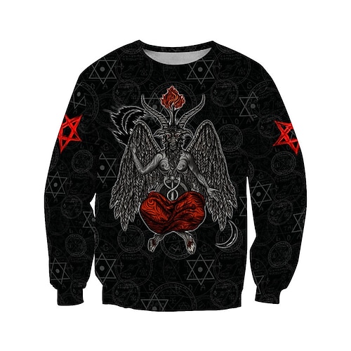 

Hombre Sudadera Pull-over Negro Cuello Barco Estampados Estampado Diario Deportes Festivos Impresión 3D Ropa de calle Design Básico Primavera Otoño Ropa Satan Sudaderas con capucha Sudaderas