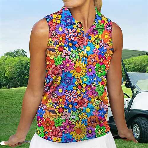 

Mulheres Camisa polo de caminhada Camisa de golfe Pólo de botões Respirável Secagem Rápida Pavio Humido Sem Manga Vestuário de golfe Roupas de golfe Normal Floral Verão Tênis Golfe Pickleball