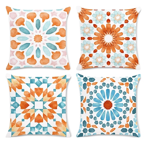 

Boho-Orange-Mandala-Doppelseiten-Kissenbezug, 4-teilig, weich, dekorativ, quadratisch, Kissenbezug für Schlafzimmer, Wohnzimmer, Sofa, Couch, Stuhl