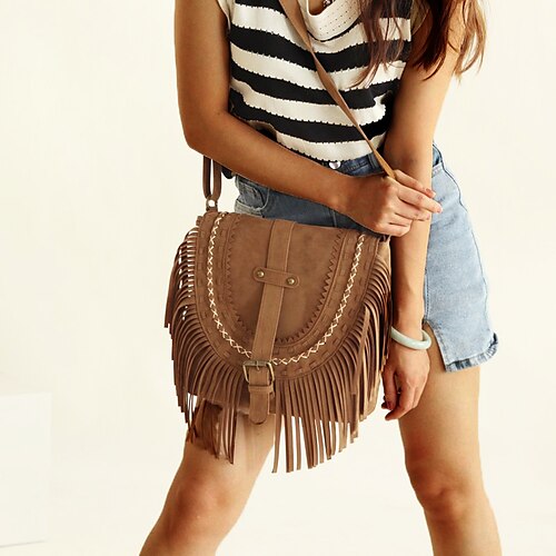 Boho Stylish Faux Suede Fringe Cross Body Bag