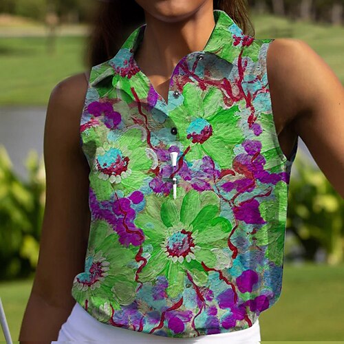 

Mulheres Camisa polo de caminhada Camisa de golfe Pólo de botões Respirável Secagem Rápida Pavio Humido Sem Manga Vestuário de golfe Roupas de golfe Normal Floral Verão Tênis Golfe Pickleball