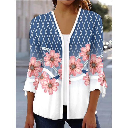 

Femme Veste décontractée Casual Imprimer Fleur Décontracté / Quotidien mode Ample Vêtements d'extérieur Manches 3/4 Rose Claire S