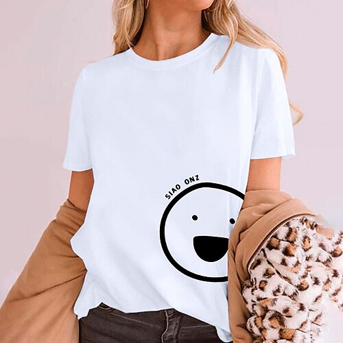 

T shirt Tee Femme Noir Blanche Rose Claire Graphic Imprimer Manche Courte du quotidien Fin de semaine basique Col Rond Normal Coton Standard Peinture S