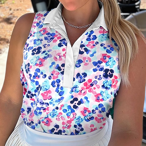 

Damen poloshirt Golfhemd Geknöpftes Poloshirt Atmungsaktiv Schnelltrocknend Feuchtigkeitsableitung Ärmellos Golfbekleidung Golfkleidung Regular Fit Bedruckt Sommer Tennis Golfspiel Pickleball