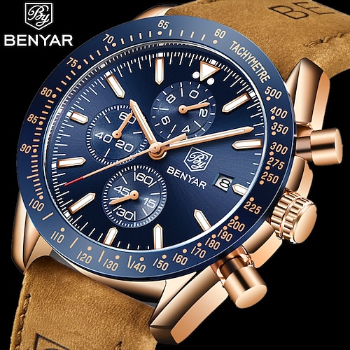 herenhorloges door benyar chronograaf analoog quartz uurwerk stijlvol sport designer polshorloge 30m waterdicht elegant cadeau horloge voor mannen