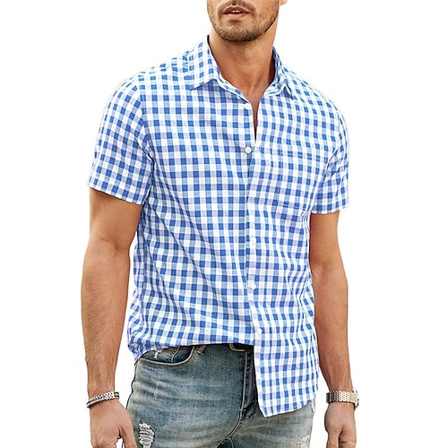 

Men's Shirt Button Up Shirt Casual Shirt Summer Shirt Beach Shirt Black Royal Blue Blue Red White Dark Blue Short Sleeve Plaid / Check Lapel Daily Vacation Clothing Apparel Fashion Casual