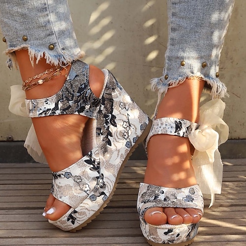 Summer Beach Boho Floral Wedge Sandals Women Ankle Strap Platform Gladiator  Shoe | eBay