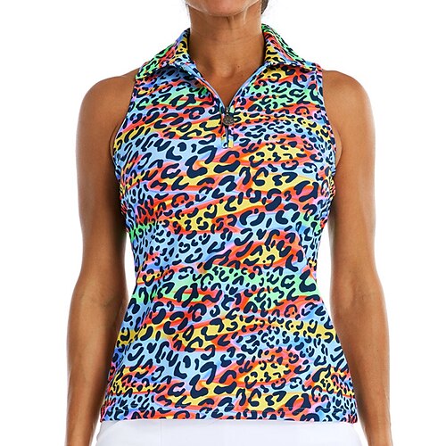 

Damen poloshirt Golfhemd Golfkleidung Atmungsaktiv Schnelltrocknend Weich Ärmellos Shirt Regular Fit 1/4 Reißverschluss Leopard Bedruckt Sommer Frühling Golfspiel Badminton