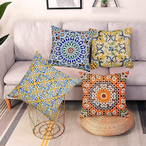 

Mandala Floral Bohemian Double Side Pillow Cover 4PC Farmhouse Soft Decorative Square Cushion Case Pillowcase for Bedroom Livingroom Sofa Couch Chair