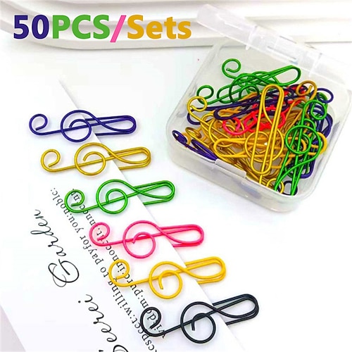 

50 pcs Musical Note Shaped Metal Paper Clip Bookmark Stationery School Office Supply
