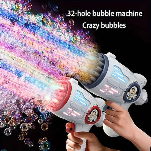 

1pc Bubble Machine For Toddlers 32 Hole Light Up Bubble Maker For Kids Automatic Bubble Blower Bubble Blaster Summer Outdoor Toys Birthday Party Favor Gift