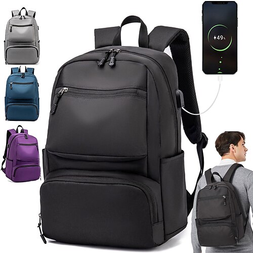 

Men's Backpack School Bag Bookbag Functional Backpack Commuter Backpack School Daily Solid Color Oxford Cloth Adjustable Large Capacity Waterproof Zipper Black Blue Purple