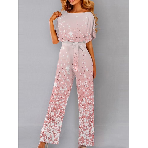 

Damen Jumpsuit Kordelzug Bedruckt Geometrisch Rundhalsausschnitt Ordinär Brautkleider schlicht Täglich Urlaub Gerade Lockere Passform Kurzarm T-Shirt Ärmel Schwarz Rosa Pudriges Rosa S M L XL