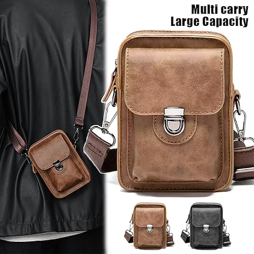 

Men's Crossbody Bag Shoulder Bag Mobile Phone Bag Belt Bag PU Leather Outdoor Daily Zipper Large Capacity Waterproof Durable Solid Color Black Coffee