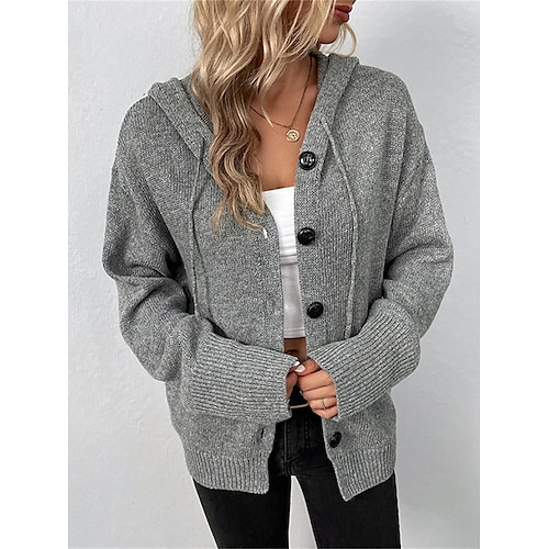 

Gilet Cardigan Maille Femme A côtes Tricoter Poche Capuche Couleur unie Capuche mode Décontractées Extérieur du quotidien manche longue Printemps Automne Noir Blanche S M L